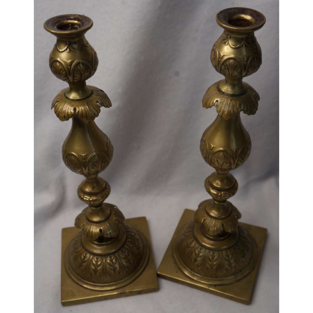 Antique Fraget N Plaque Candlesticks Russian/Polish Judaica 1899 Marked eagle - Picture 5 of 10